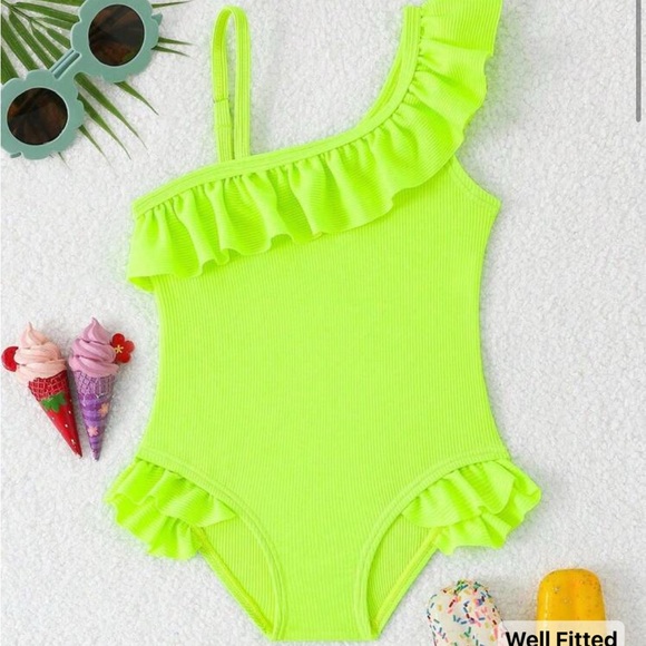 SHEIN Neon Green Kids Swim One Piece - Picture 1 of 1